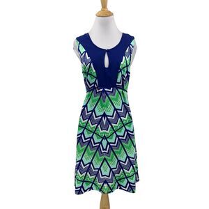 Miss Sixty Dress Womens 6 Cobalt Green M60 Sleeveless Keyhole Neck Chevron Shift